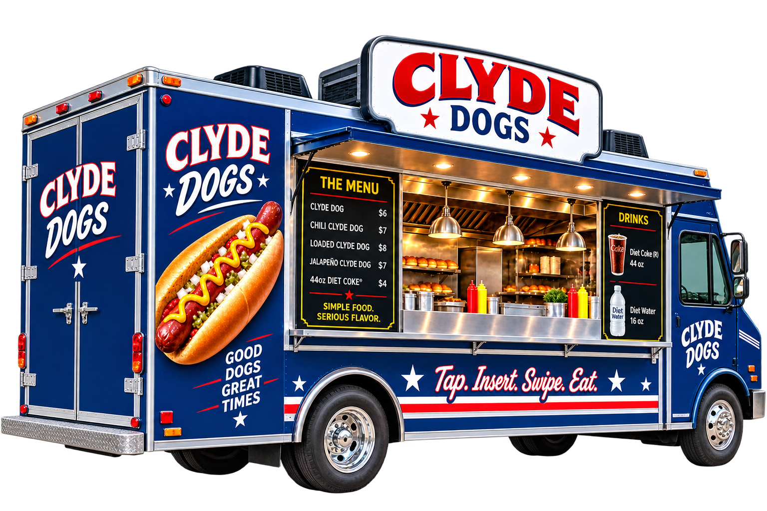 Blue Clyde Dogs mobile food truck